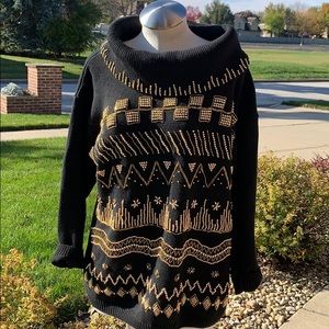 Victoria Jones Black with  Gold beaded off the shoulder Sweater Medium